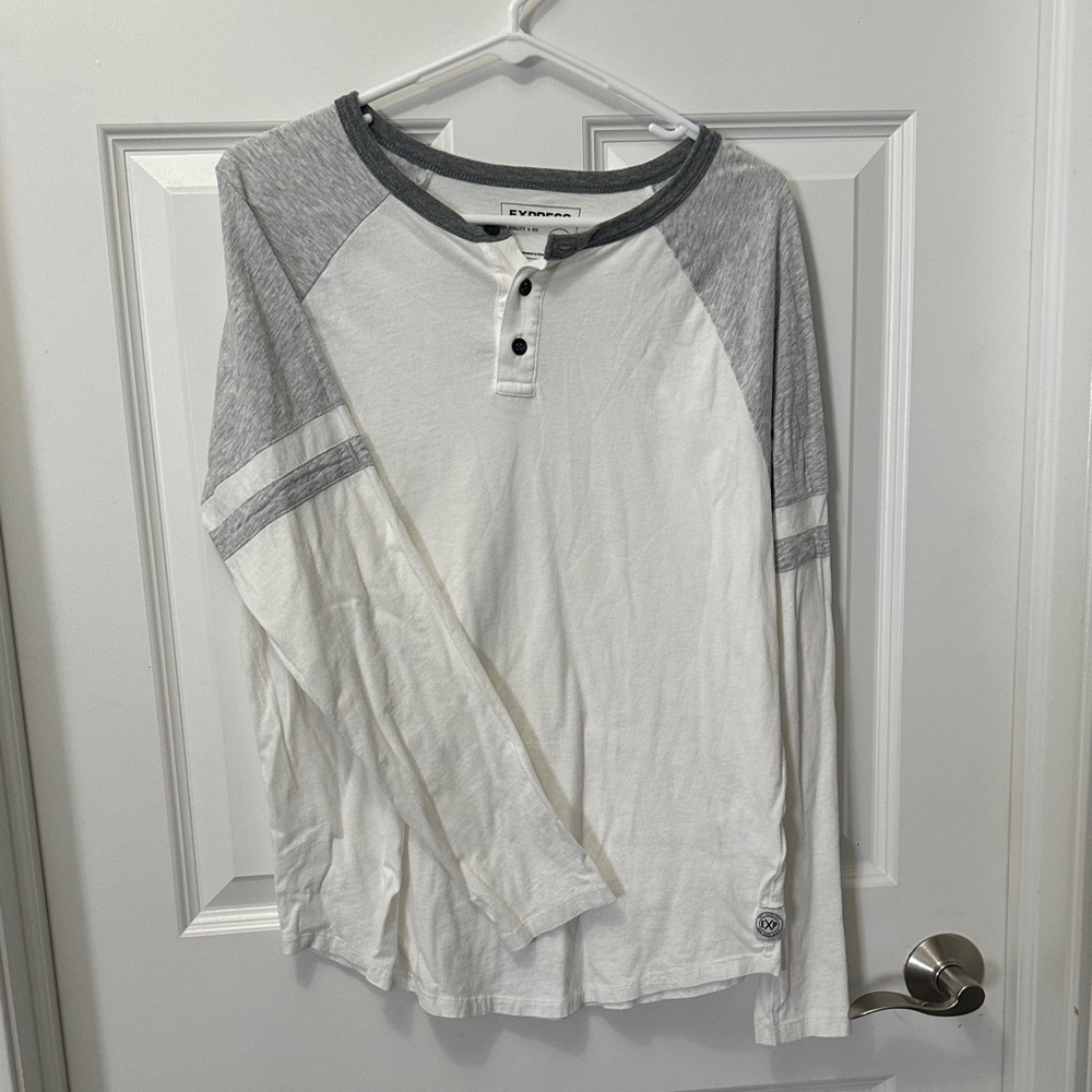 Rivamonti Men's Long Sleeve Gray and White Shirt